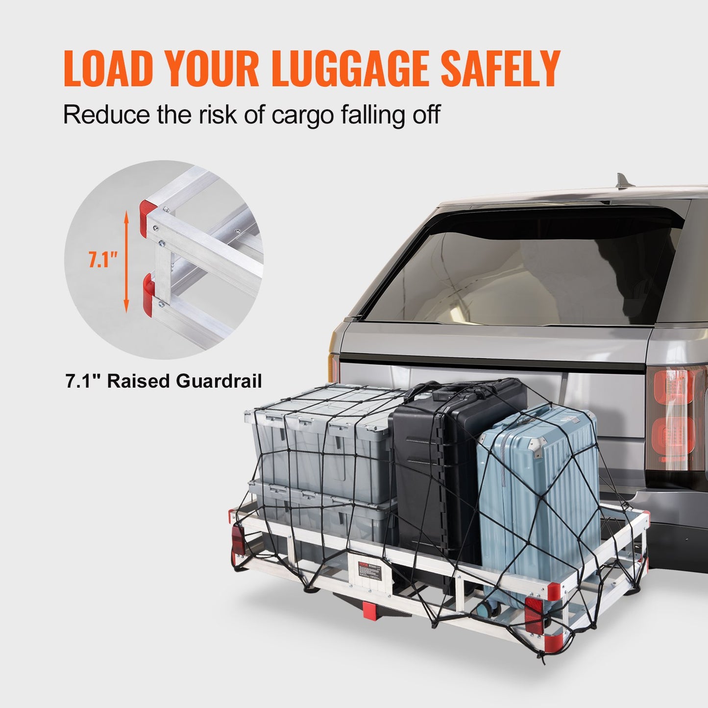 49.4 x 22.4 x 7.1 in Hitch Cargo Carrier, 500lb Capacity Trailer Hitch Mount Aluminum Cargo Basket, Luggage Carrier Rack Fits 2" Hitch Receiver for SUV Truck Pickup Camping - Image 6
