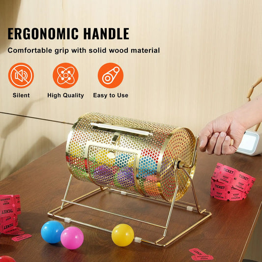 Raffle Drum, 11.6 x Ø7.48 inch Brass Plated Raffle Ticket Spinning Cage, Holds 2500 Tickets or 100 Ping Pong Balls, Metal Lottery Spinning Drawing with Wooden Turning Handle, for Bingo Ballot Pa - Image 5