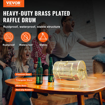 Raffle Drum, 11.6 x Ø7.48 inch Brass Plated Raffle Ticket Spinning Cage, Holds 2500 Tickets or 100 Ping Pong Balls, Metal Lottery Spinning Drawing with Wooden Turning Handle, for Bingo Ballot Pa - Image 2