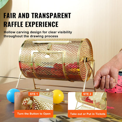 Raffle Drum, 11.6 x Ø7.48 inch Brass Plated Raffle Ticket Spinning Cage, Holds 2500 Tickets or 100 Ping Pong Balls, Metal Lottery Spinning Drawing with Wooden Turning Handle, for Bingo Ballot Pa - Image 6