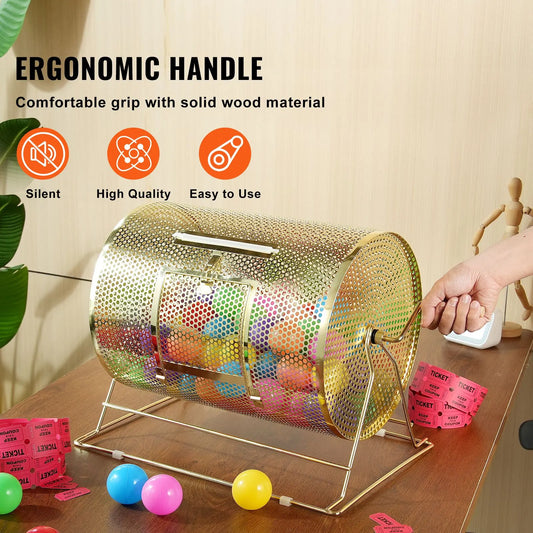 Raffle Drum, 16.1 x Ø12 inch Brass Plated Raffle Ticket Spinning Cage, Holds 5000 Tickets or 200 Ping Pong Balls, Metal Lottery Spinning Drawing with Wooden Turning Handle, for Bingo Ballot Part - Image 5