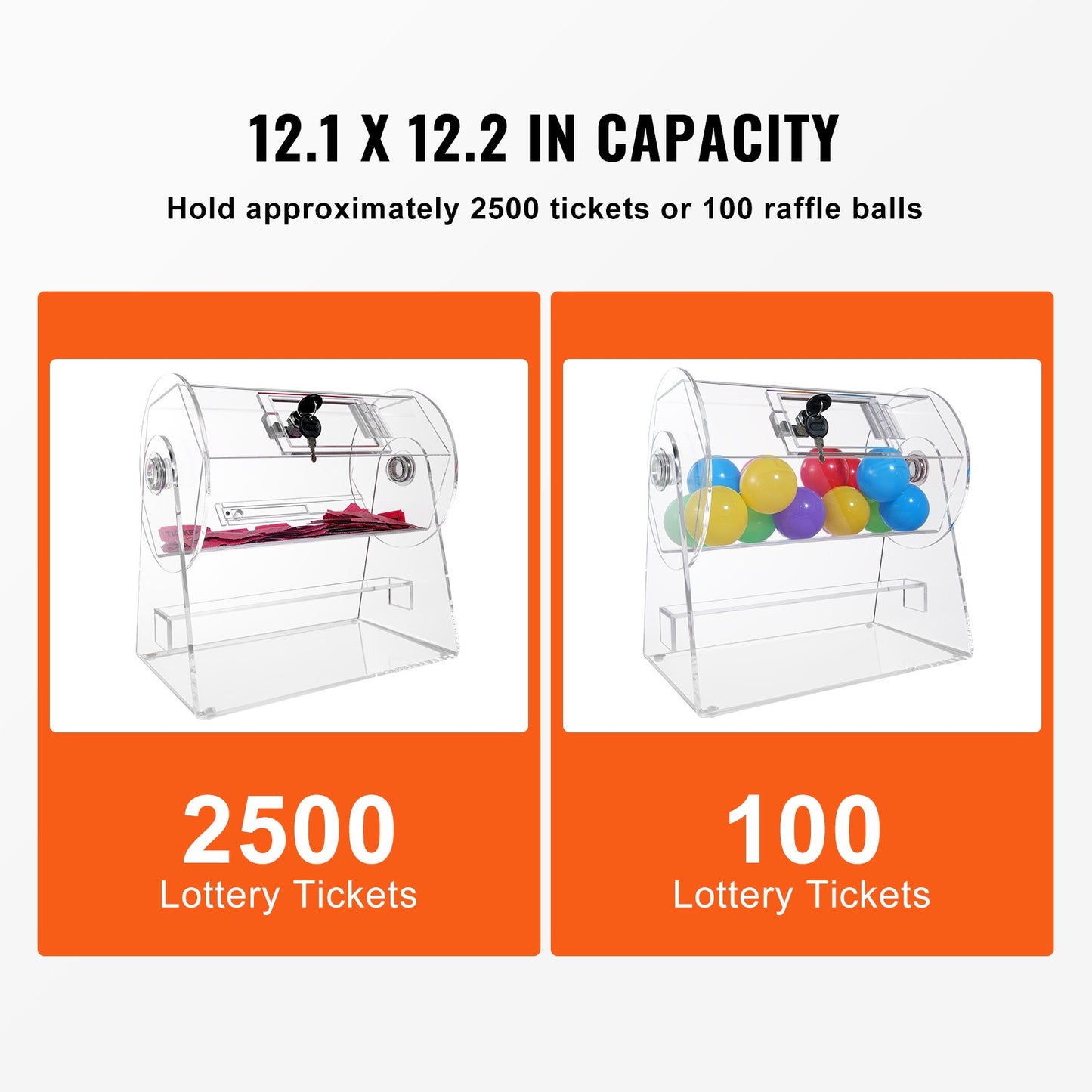 Acrylic Raffle Drum, Holds 2500 Tickets or 100 Raffle Balls, Professional Raffle Ticket Spinning Cage with 2 Keys, Transparent Lottery Spinning Drawing, Raffle Ticket Box for Lottery Games Bingo - Image 3