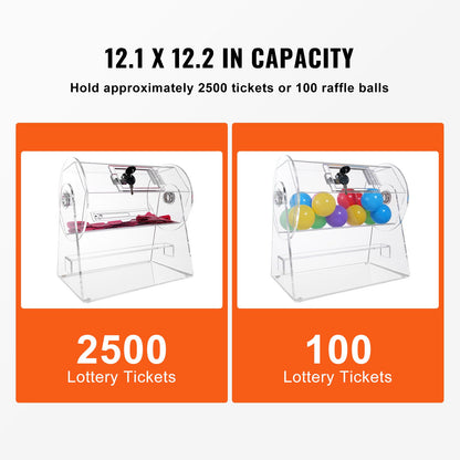 Acrylic Raffle Drum, Holds 2500 Tickets or 100 Raffle Balls, Professional Raffle Ticket Spinning Cage with 2 Keys, Transparent Lottery Spinning Drawing, Raffle Ticket Box for Lottery Games Bingo - Image 3