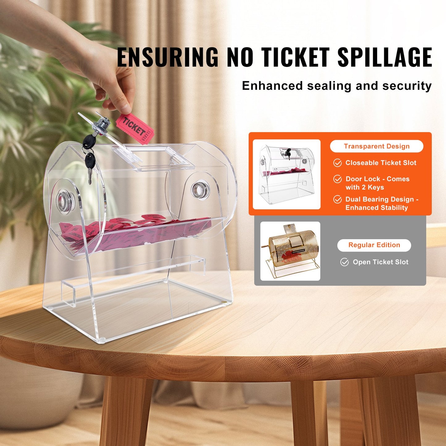 Acrylic Raffle Drum, Holds 2500 Tickets or 100 Raffle Balls, Professional Raffle Ticket Spinning Cage with 2 Keys, Transparent Lottery Spinning Drawing, Raffle Ticket Box for Lottery Games Bingo - Image 4