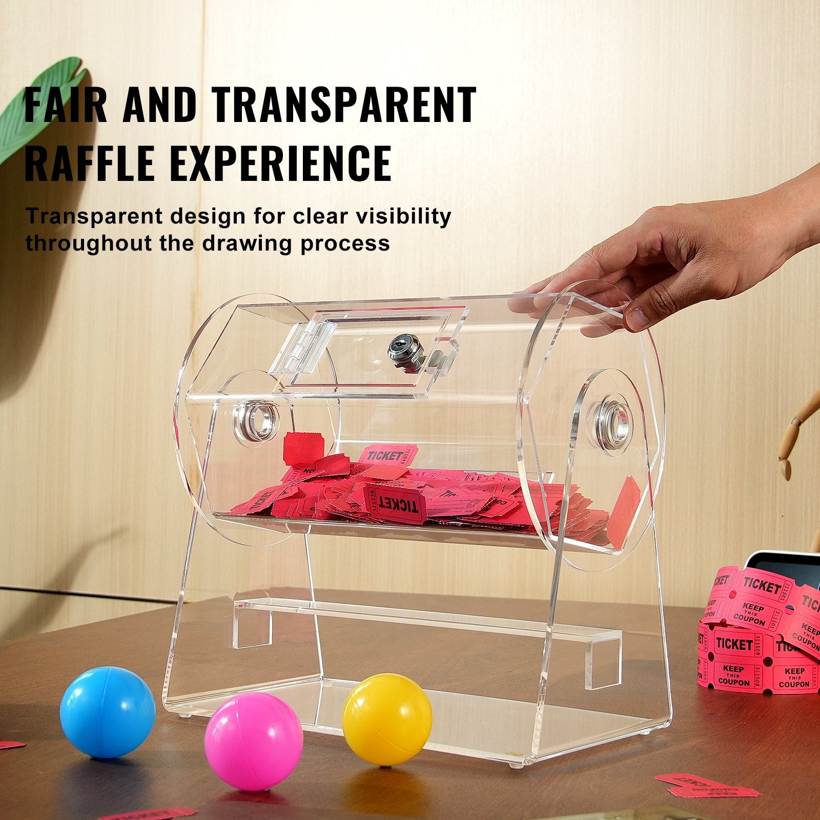 Acrylic Raffle Drum, Holds 2500 Tickets or 100 Raffle Balls, Professional Raffle Ticket Spinning Cage with 2 Keys, Transparent Lottery Spinning Drawing, Raffle Ticket Box for Lottery Games Bingo - Image 6