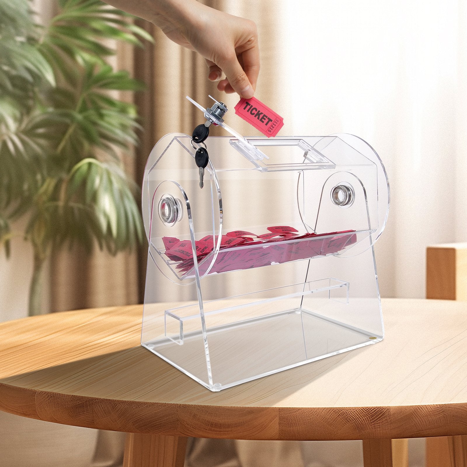 Acrylic Raffle Drum, Holds 2500 Tickets or 100 Raffle Balls, Professional Raffle Ticket Spinning Cage with 2 Keys, Transparent Lottery Spinning Drawing, Raffle Ticket Box for Lottery Games Bingo - Image 8
