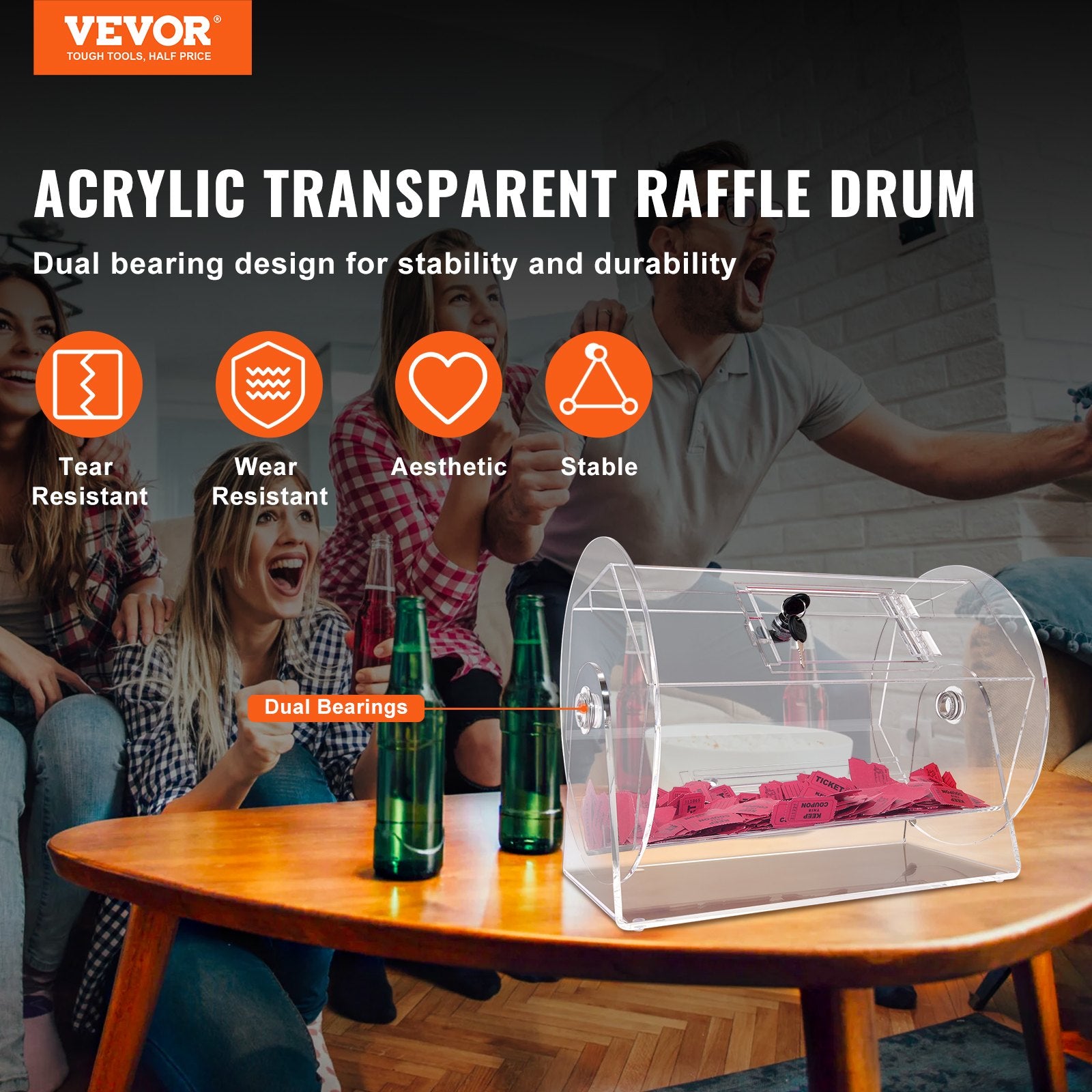 Acrylic Raffle Drum, Holds 5000 Tickets or 200 Raffle Balls, Professional Raffle Ticket Spinning Cage with 2 Keys, Transparent Lottery Spinning Drawing, Raffle Ticket Box for Lottery Games Bingo - Image 2