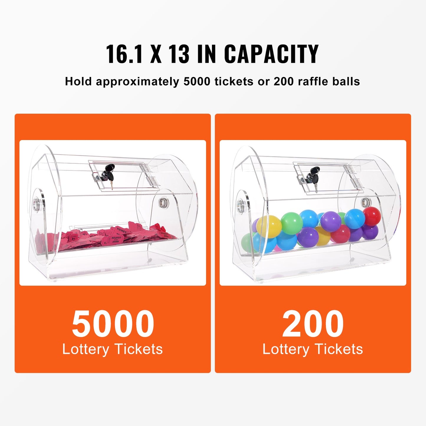 Acrylic Raffle Drum, Holds 5000 Tickets or 200 Raffle Balls, Professional Raffle Ticket Spinning Cage with 2 Keys, Transparent Lottery Spinning Drawing, Raffle Ticket Box for Lottery Games Bingo - Image 3