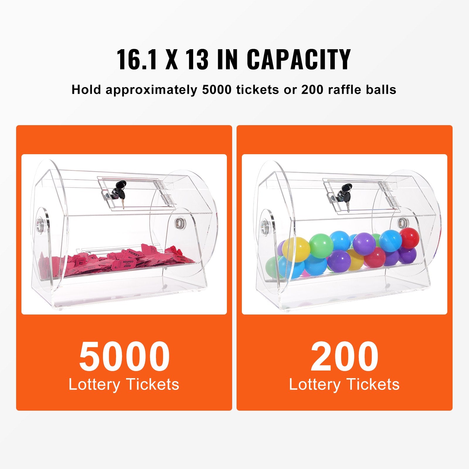 Acrylic Raffle Drum, Holds 5000 Tickets or 200 Raffle Balls, Professional Raffle Ticket Spinning Cage with 2 Keys, Transparent Lottery Spinning Drawing, Raffle Ticket Box for Lottery Games Bingo - Image 3