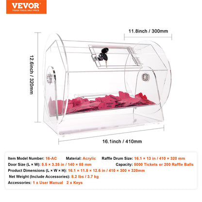 Acrylic Raffle Drum, Holds 5000 Tickets or 200 Raffle Balls, Professional Raffle Ticket Spinning Cage with 2 Keys, Transparent Lottery Spinning Drawing, Raffle Ticket Box for Lottery Games Bingo - Image 7