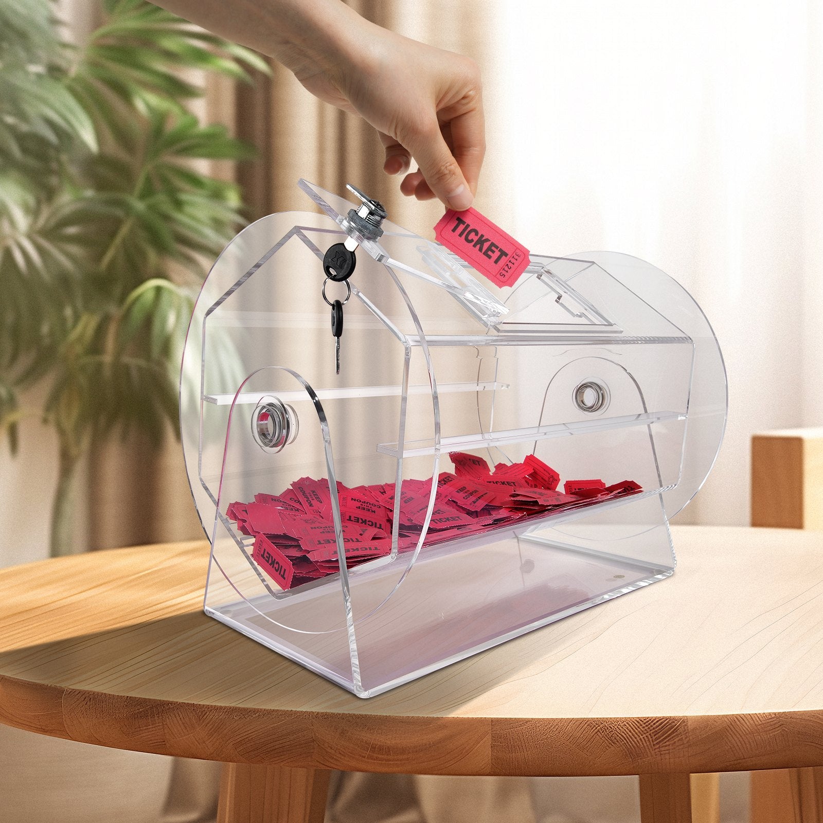 Acrylic Raffle Drum, Holds 5000 Tickets or 200 Raffle Balls, Professional Raffle Ticket Spinning Cage with 2 Keys, Transparent Lottery Spinning Drawing, Raffle Ticket Box for Lottery Games Bingo - Image 8