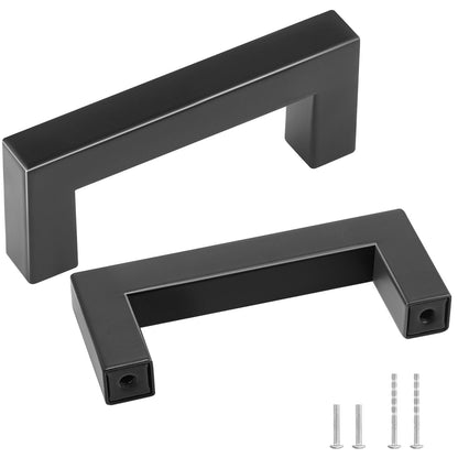 10 Pack Cabinet Pulls, 3in / 76mm Center to Center Slim Square Kitchen Cabinet Drawer, Stainless Steel Modern Kitchen Cupboard Door Handles for Kitchen Bathroom Bar Hardware Matte Black
