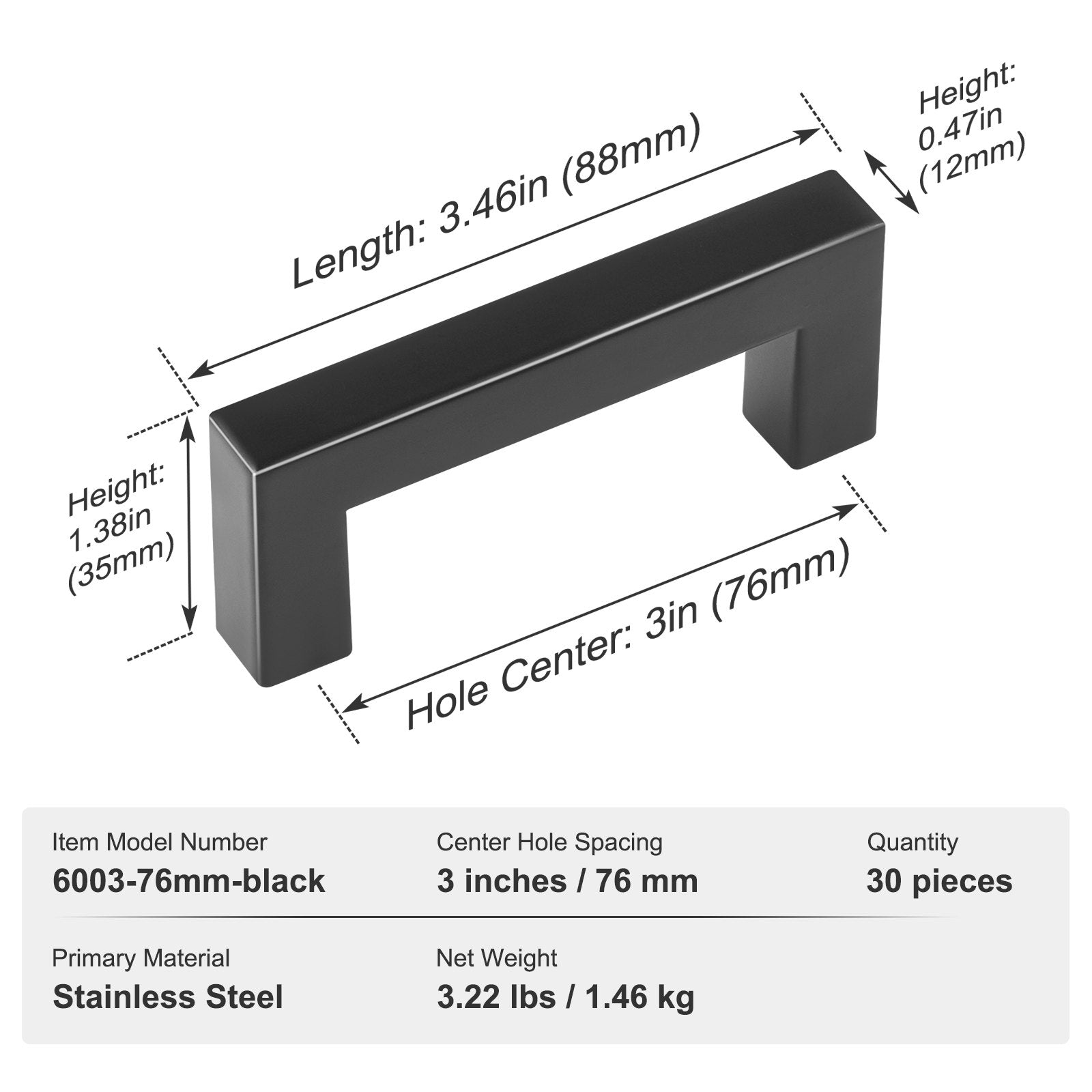 30 Pack Cabinet Pulls, 3in / 76mm Center to Center Slim Square Kitchen Cabinet Drawer, Stainless Steel Modern Kitchen Cupboard Door Handles for Kitchen Bathroom Bar Hardware Matte Black - Image 7