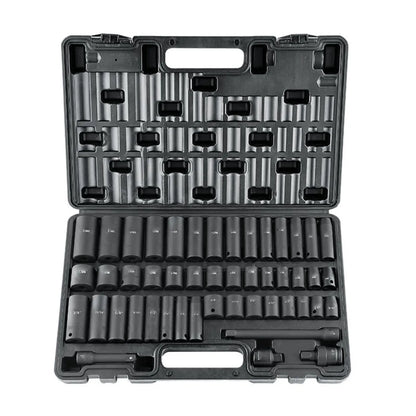 3/8" Drive Impact Socket Set, 48 Piece Socket Set SAE （5/16" -3/4"） & Metric （8-22mm）6 Point Cr-V Drive Extension Bar Universal Joint & Power Drill Adapter Includes Storage Case