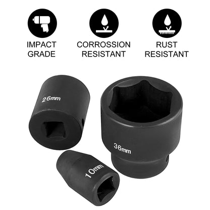 Impact Sockets Set 1/2 Inch Drive 26PCS Standard Length Impact Set 6-Point - Image 2