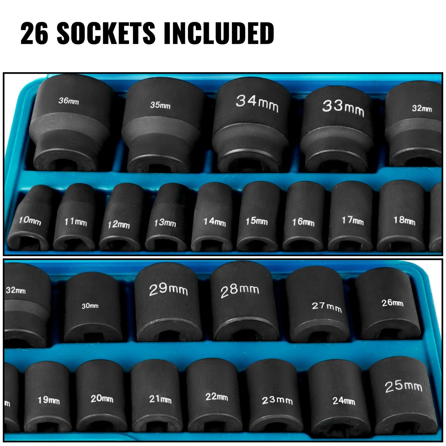 Impact Sockets Set 1/2 Inch Drive 26PCS Standard Length Impact Set 6-Point - Image 5