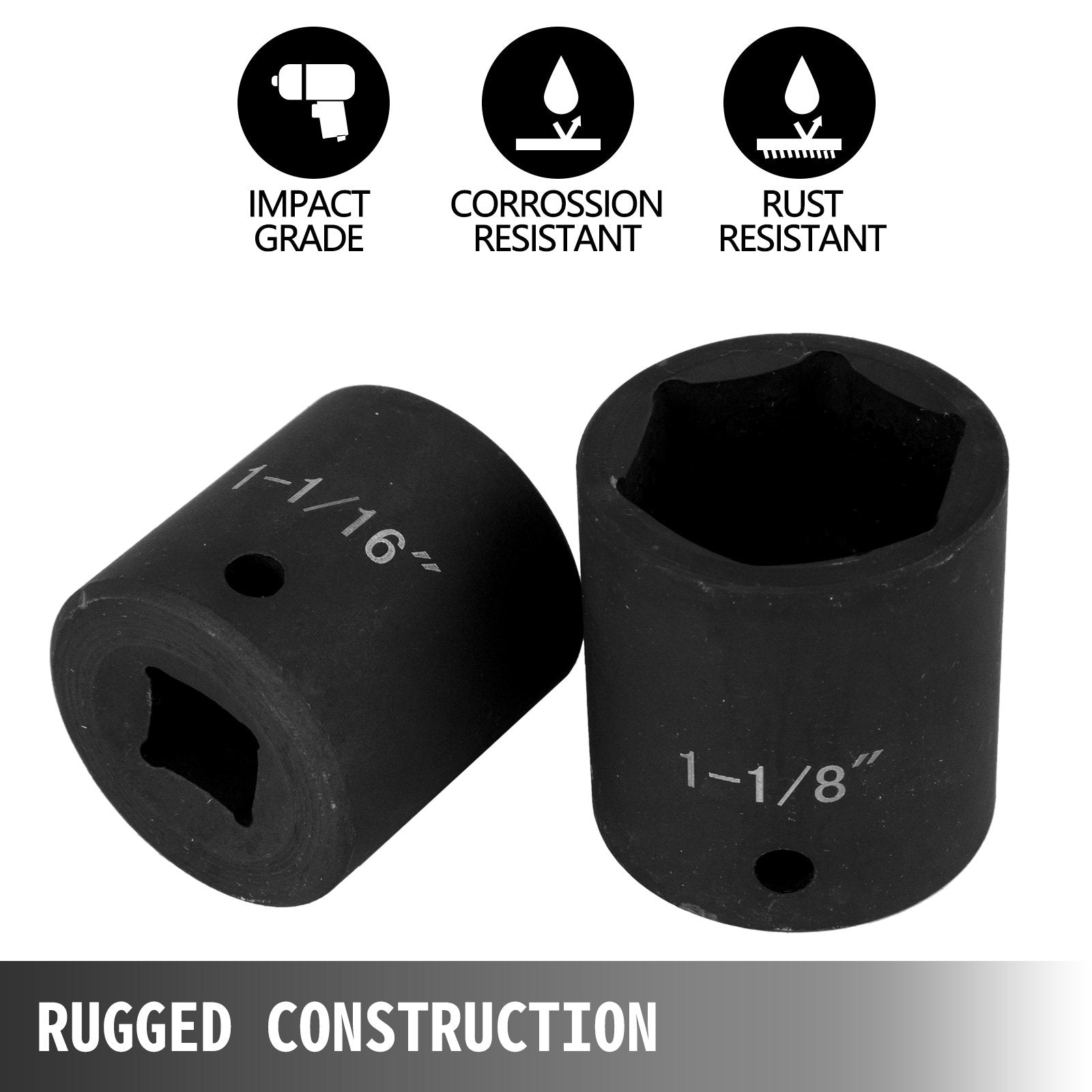Impact Socket Set 1/2 Inches 19 Piece Impact Sockets, Standard Socket Assortment, 1/2 Inches Drive Socket Set Impact Standard SAE (3/8 Inches to 1-1/2 Inches) 6-point Hex Sockets - Image 2
