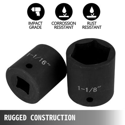 Impact Socket Set 1/2 Inches 19 Piece Impact Sockets, Standard Socket Assortment, 1/2 Inches Drive Socket Set Impact Standard SAE (3/8 Inches to 1-1/2 Inches) 6-point Hex Sockets - Image 2