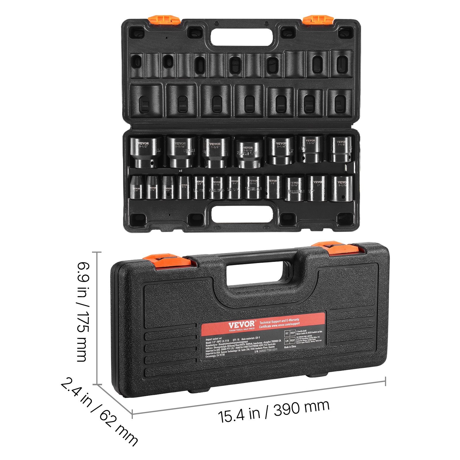 Impact Socket Set 1/2 Inches 19 Piece Impact Sockets, Standard Socket Assortment, 1/2 Inches Drive Socket Set Impact Standard SAE (3/8 Inches to 1-1/2 Inches) 6-point Hex Sockets - Image 8