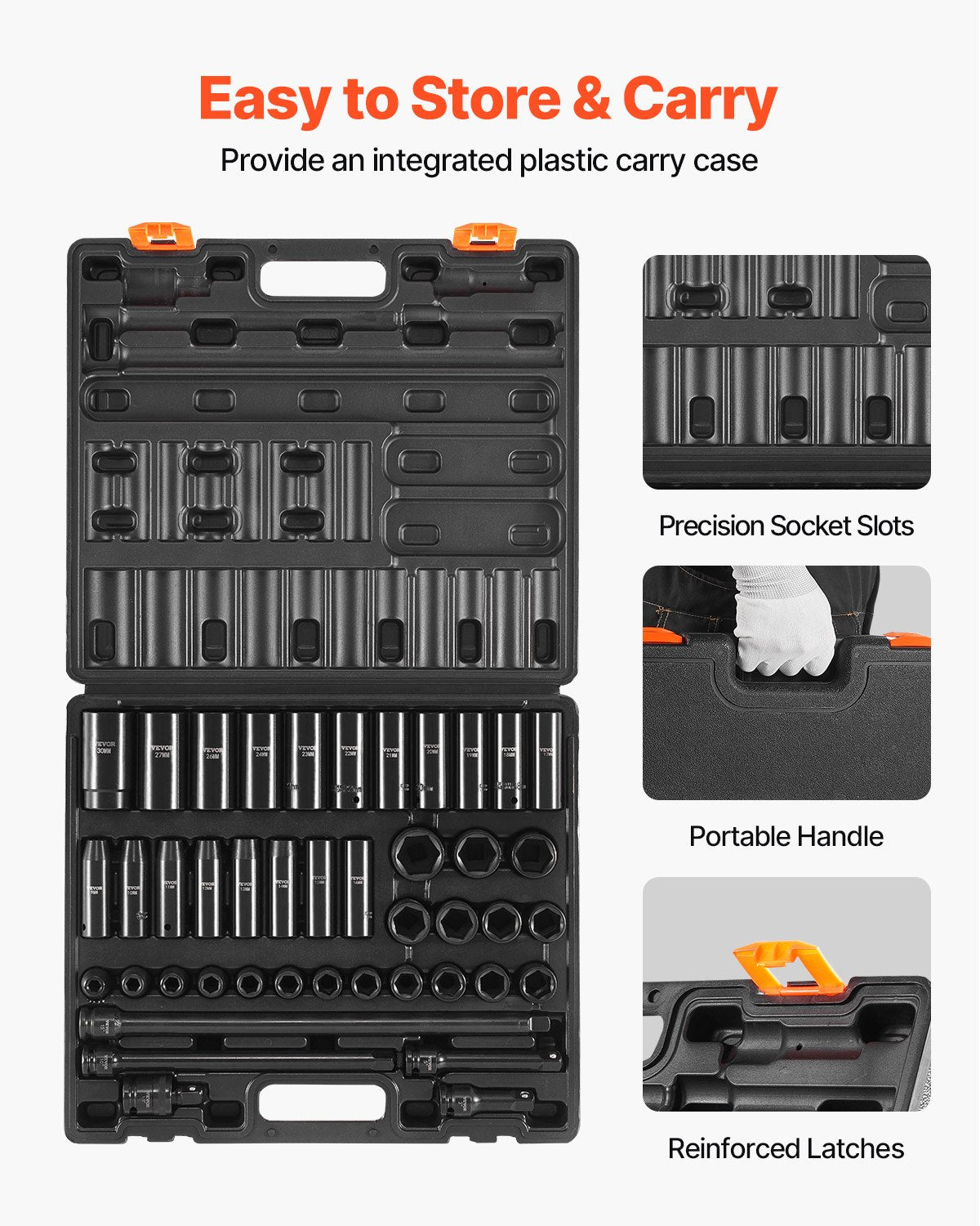 Impact Socket Set 43 Piece Impact Sockets, Standard Socket Assortment, Drive Socket Set 6-Point Sockets Metric 9-30mm (Standard/Deep) - Image 6