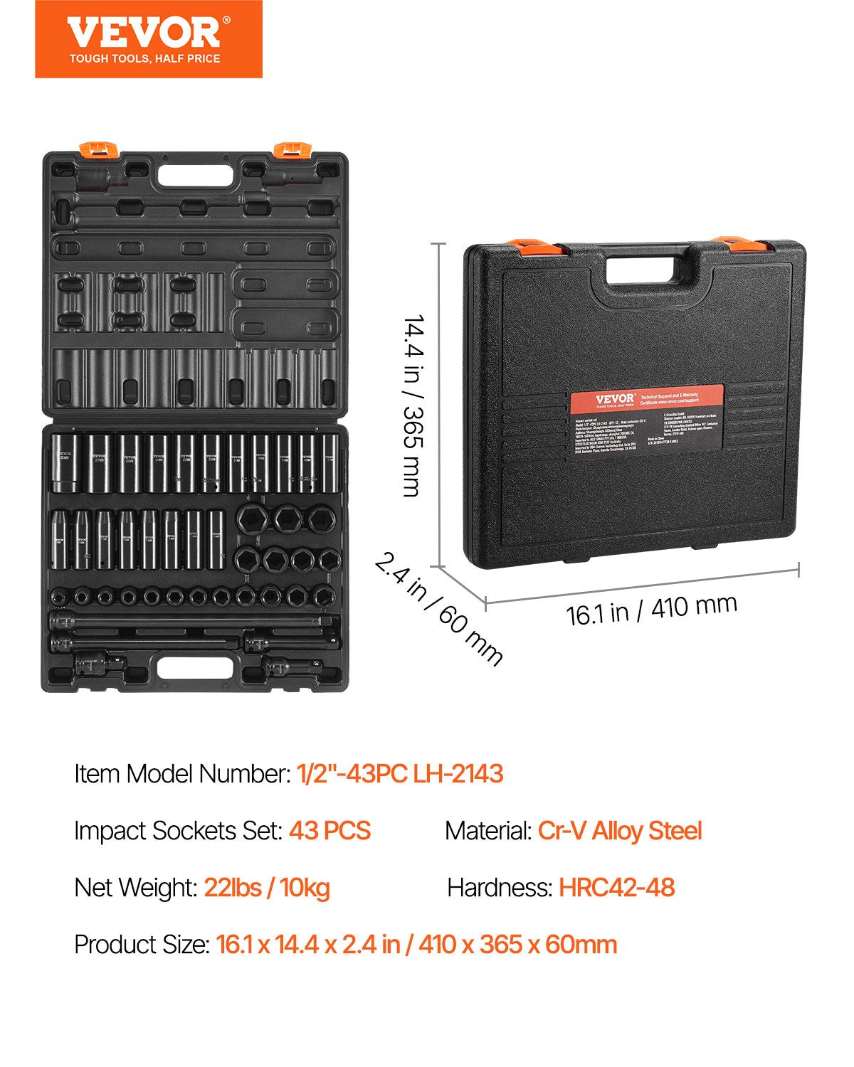 Impact Socket Set 43 Piece Impact Sockets, Standard Socket Assortment, Drive Socket Set 6-Point Sockets Metric 9-30mm (Standard/Deep) - Image 7
