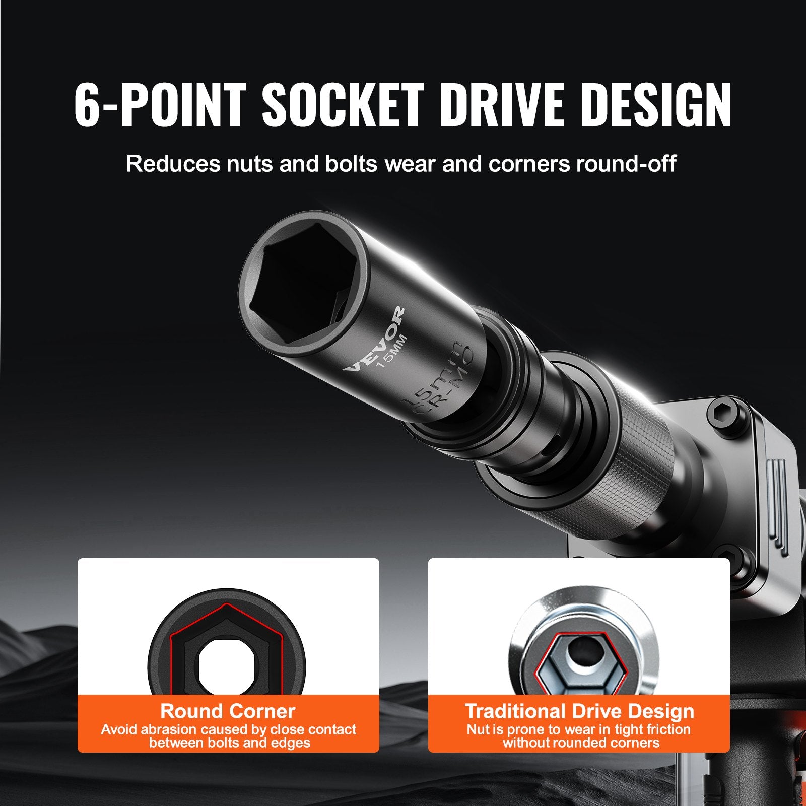 360 Degree Swivel Impact Sockets Set 14pcs 6-Point 3/8in Drive Socket Set - Image 4