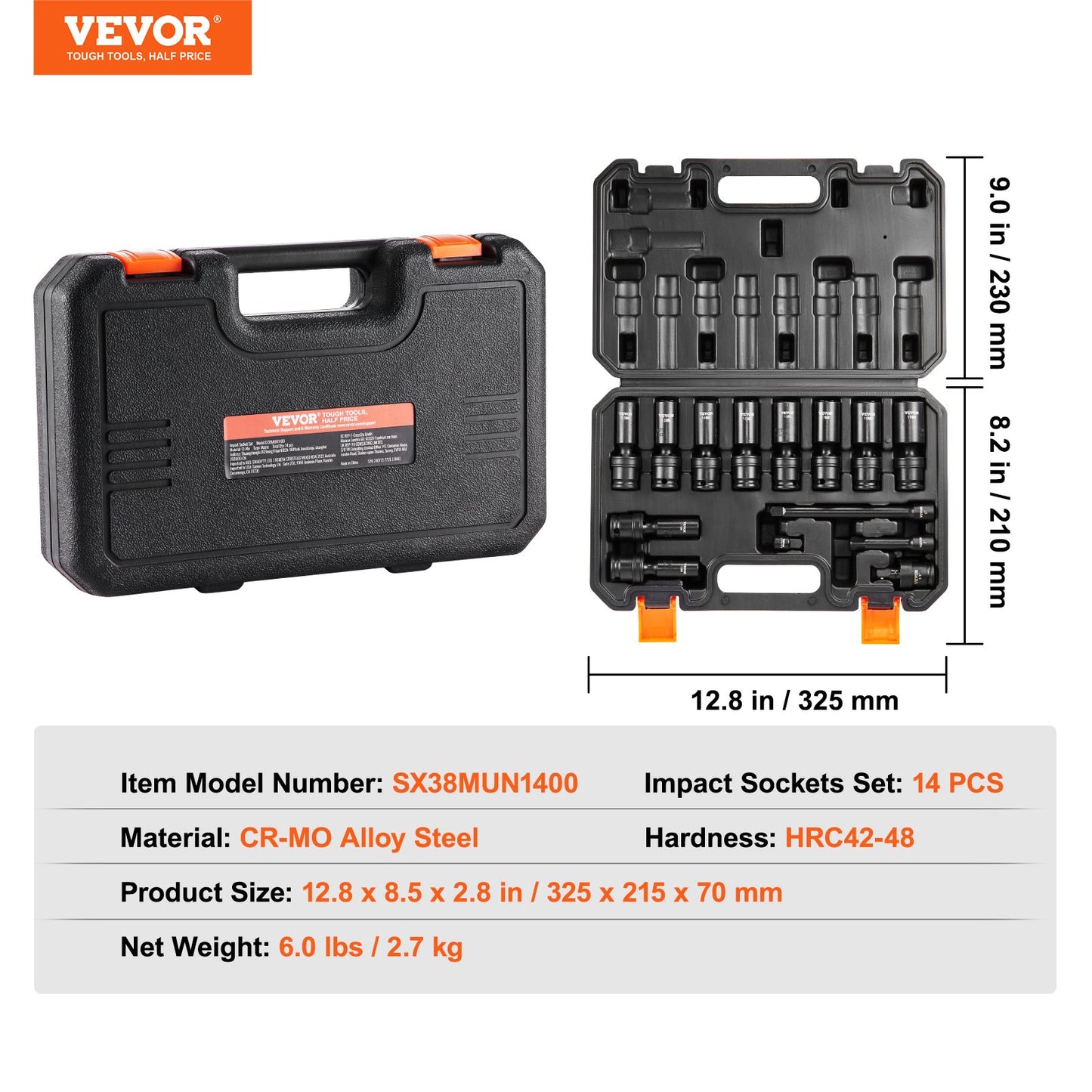360 Degree Swivel Impact Sockets Set 14pcs 6-Point 3/8in Drive Socket Set - Image 7