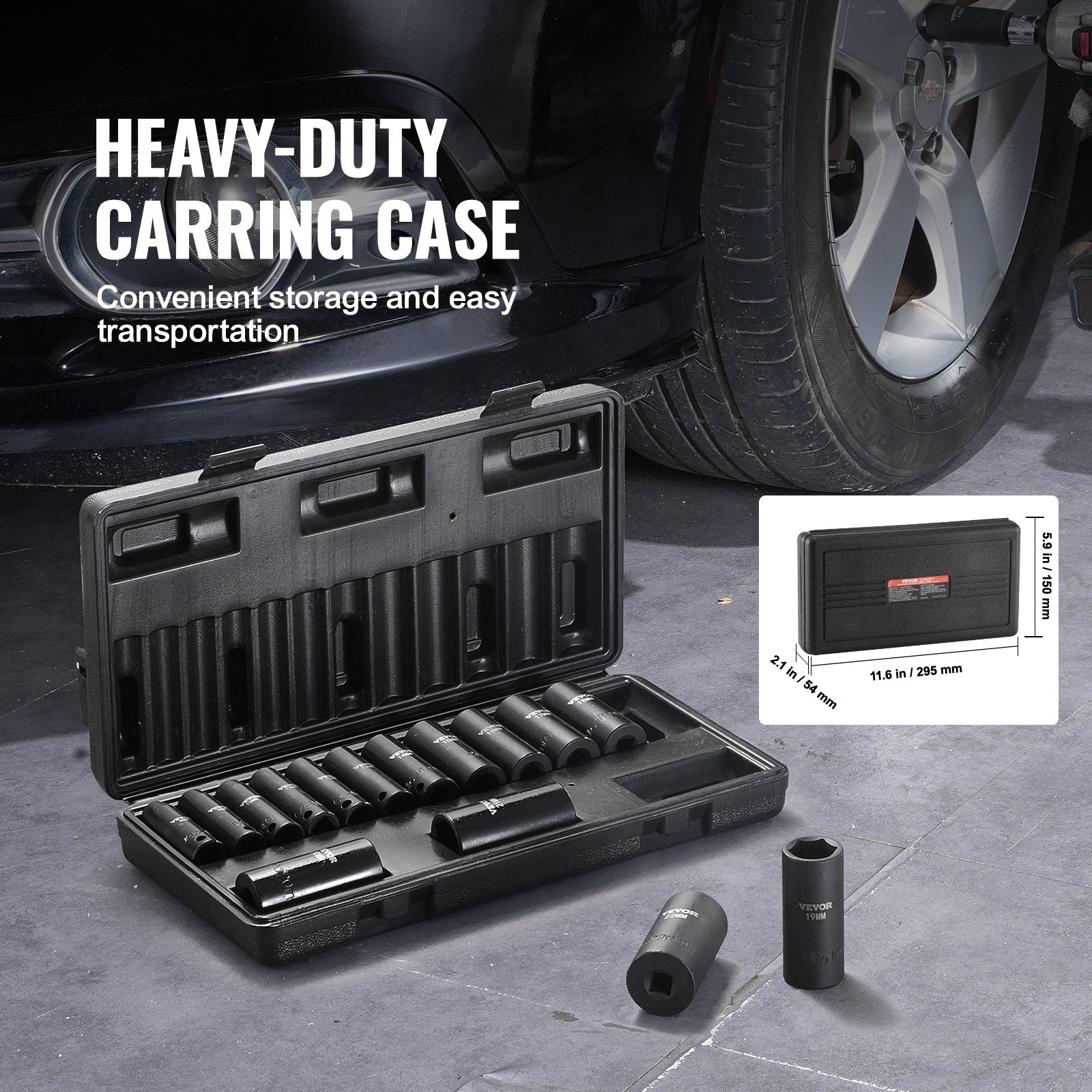 3/8" Drive Impact Socket Set, 15 Piece Deep Socket Set Metric 8-22mm, 6 Point Cr-Mo Alloy Steel for Auto Repair, Easy-to-Read Size Markings, Rugged Construction, Includes Storage Case - Image 6