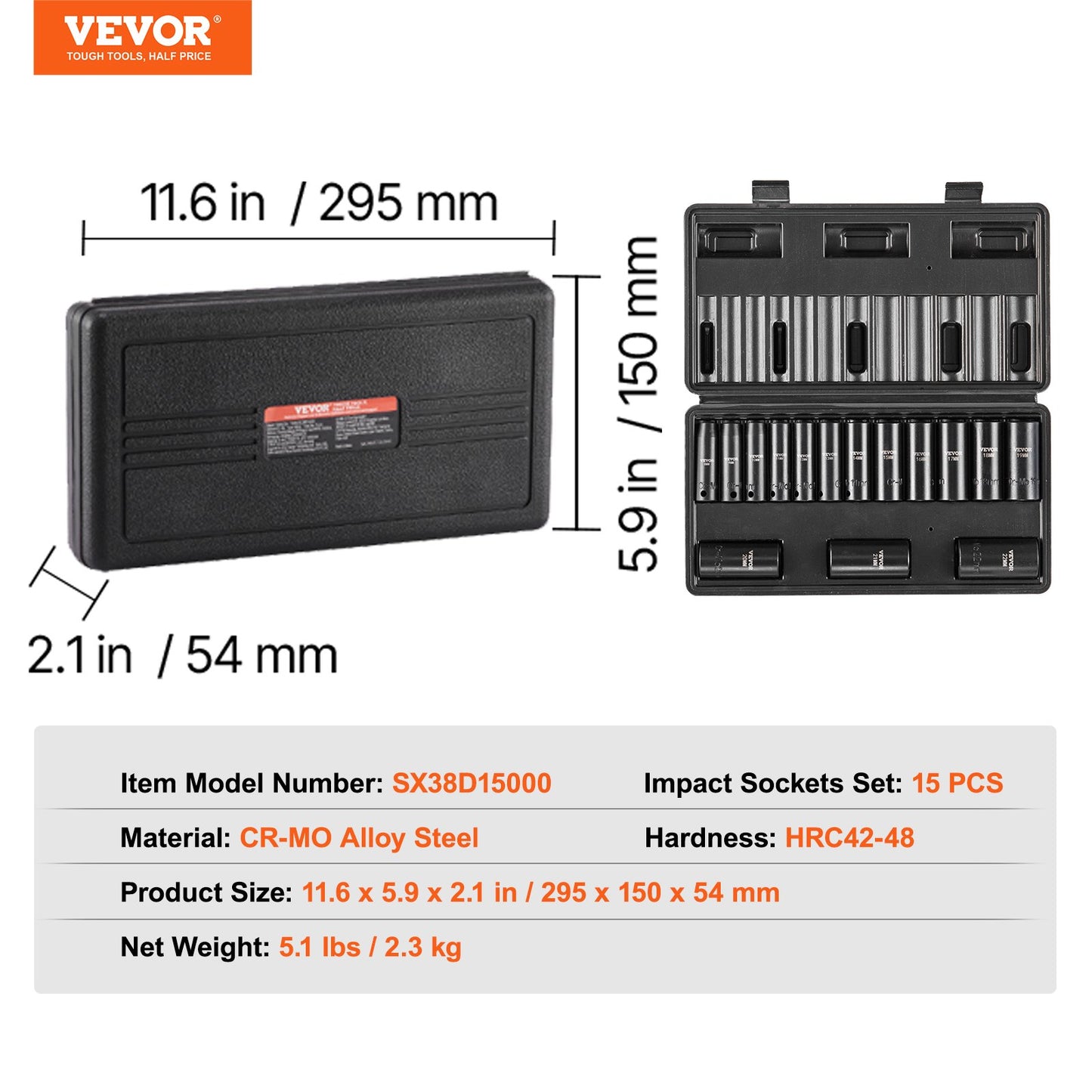 3/8" Drive Impact Socket Set, 15 Piece Deep Socket Set Metric 8-22mm, 6 Point Cr-Mo Alloy Steel for Auto Repair, Easy-to-Read Size Markings, Rugged Construction, Includes Storage Case - Image 7