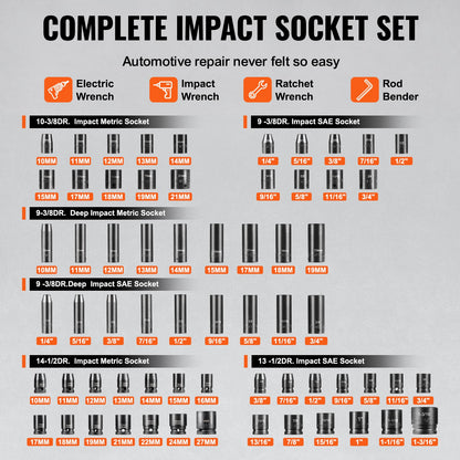 Impact Sockets Set 130PCS 6-Point 3/8" & 1/2" Drive Bit Ratchet Tool Kit - Image 3