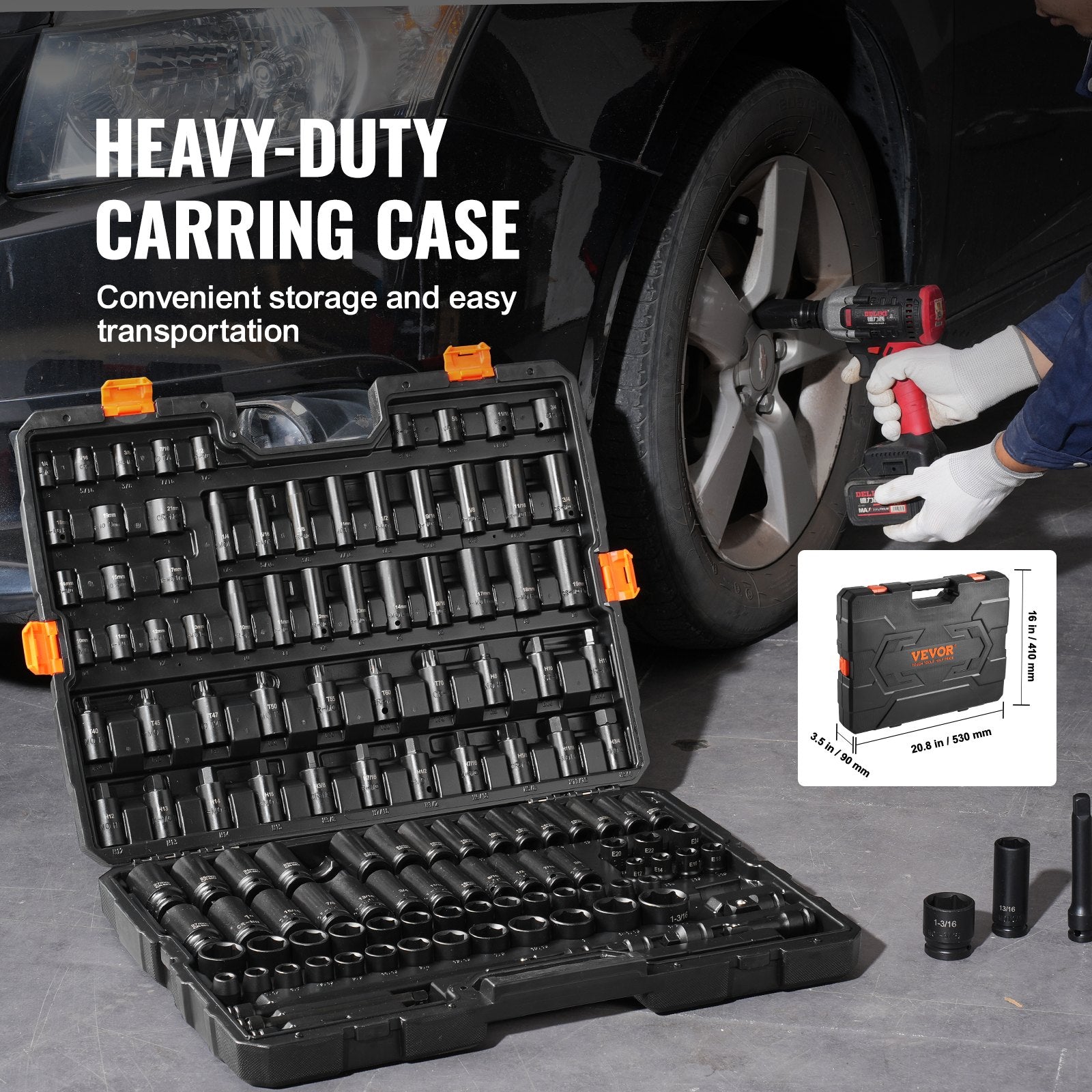Impact Sockets Set 130PCS 6-Point 3/8" & 1/2" Drive Bit Ratchet Tool Kit - Image 6
