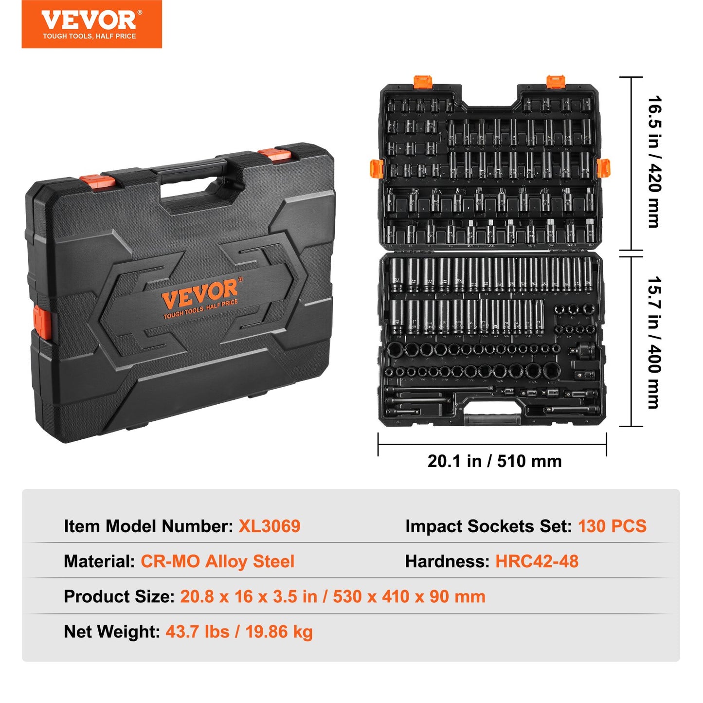 Impact Sockets Set 130PCS 6-Point 3/8" & 1/2" Drive Bit Ratchet Tool Kit - Image 7