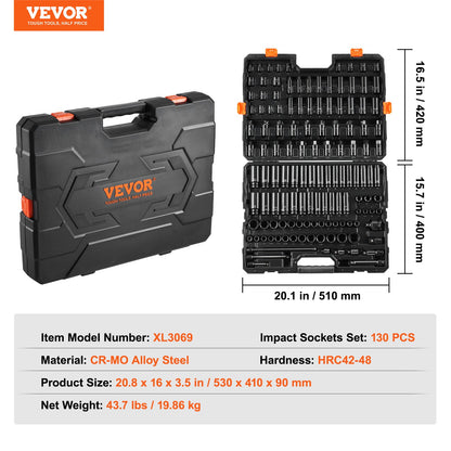 Impact Sockets Set 130PCS 6-Point 3/8" & 1/2" Drive Bit Ratchet Tool Kit - Image 7