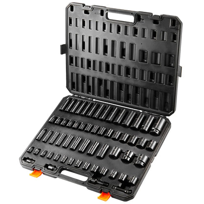 Impact Sockets Set 59pcs 6-Point 3/8" & 1/2" Drive Bit Ratchet Tool Kit