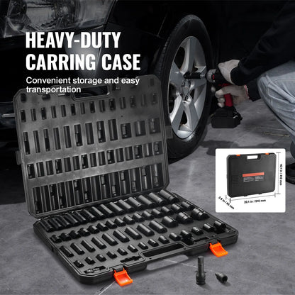 Impact Sockets Set 59pcs 6-Point 3/8" & 1/2" Drive Bit Ratchet Tool Kit - Image 6
