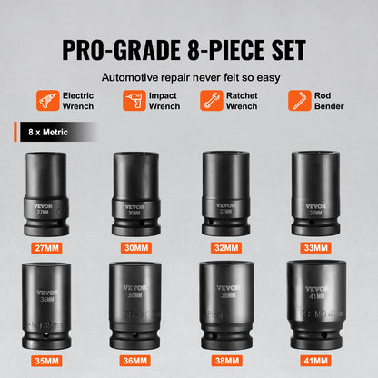 Impact Sockets Set 8pcs 6-Point 1" Drive Bit Ratchet Tool Kit Case - Image 3
