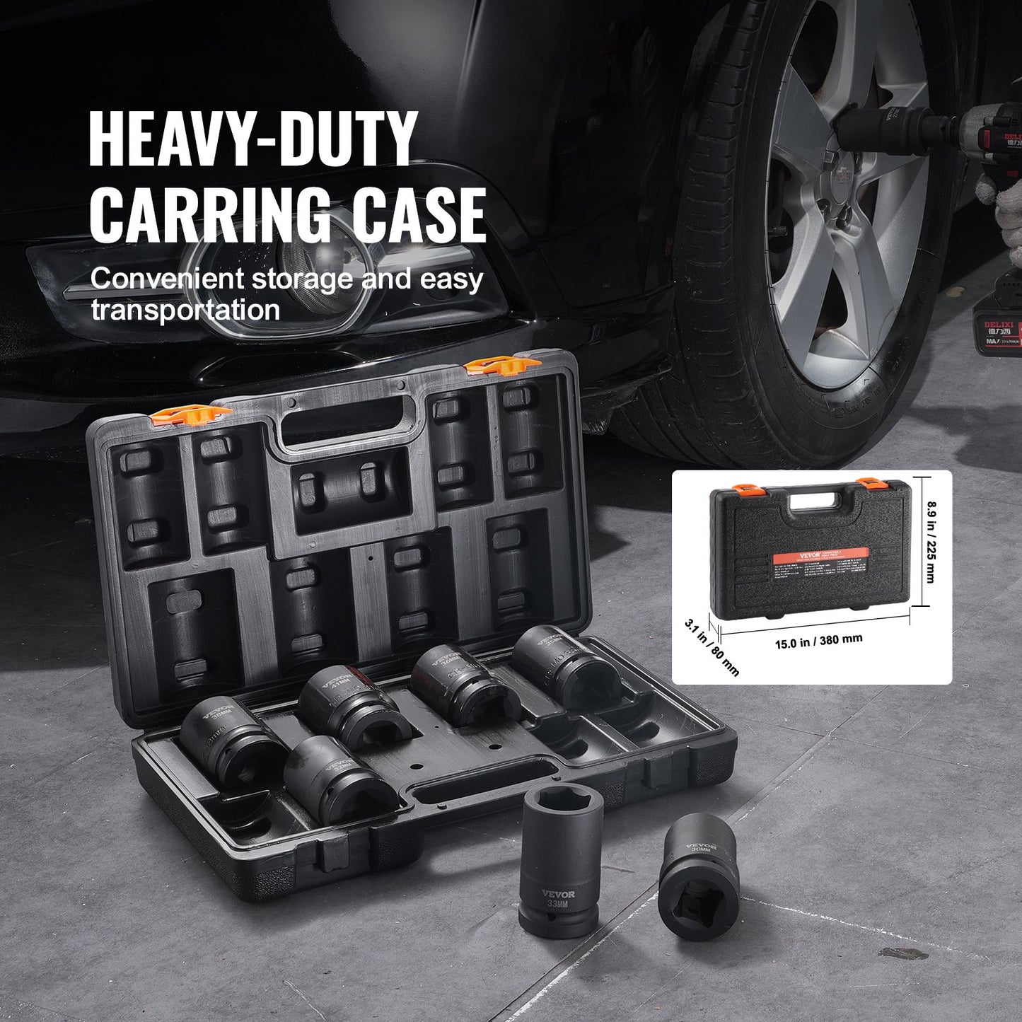 Impact Sockets Set 8pcs 6-Point 1" Drive Bit Ratchet Tool Kit Case - Image 6