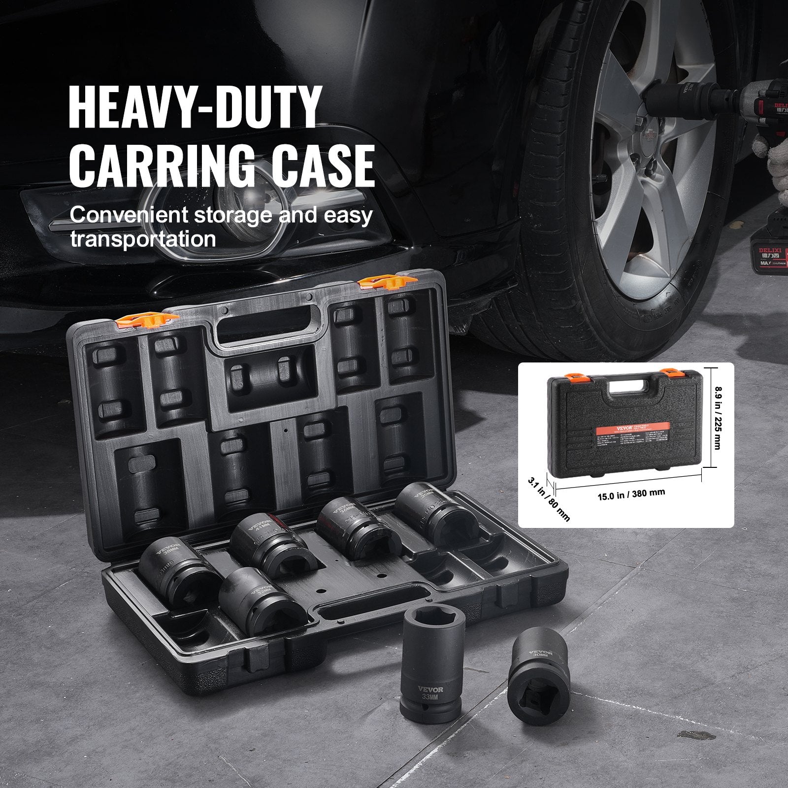 Impact Sockets Set 8pcs 6-Point 1" Drive Bit Ratchet Tool Kit Case - Image 6