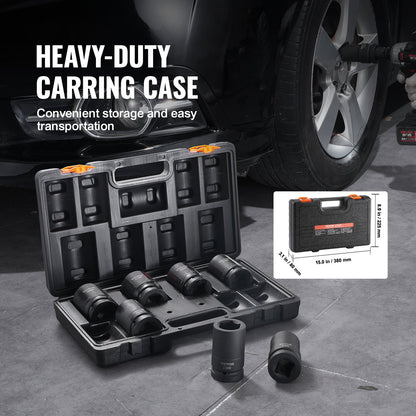 Impact Sockets Set 8pcs 6-Point 1" Drive Bit Ratchet Tool Kit Case - Image 6