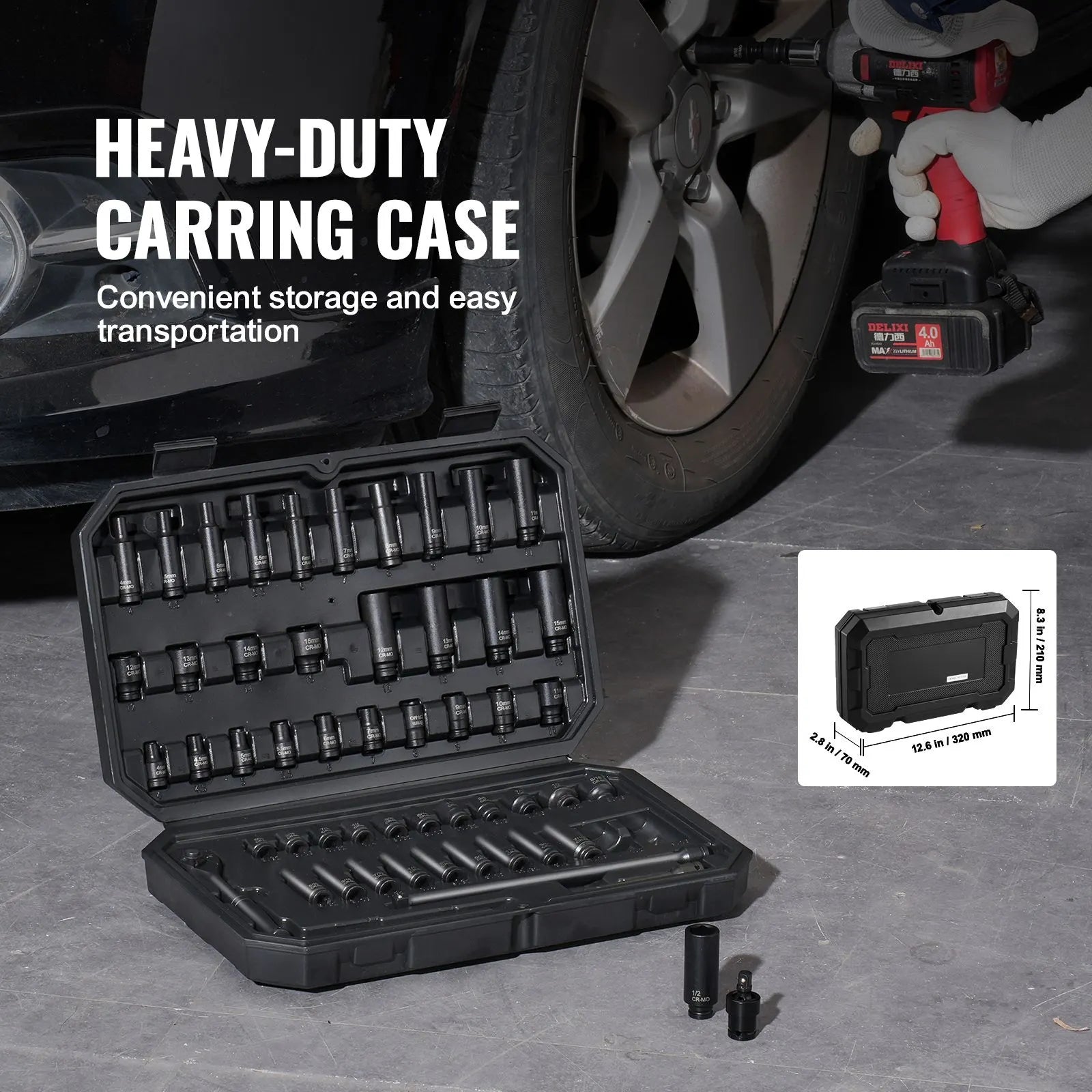 1/4" Drive Impact Socket Set, 55 Piece Deep & Shallow Socket Set SAE 5/32"-9/16" and Metric 4-15mm, 6 Point CR-V Alloy Steel for Auto Repair, Easy-to-Read Size Markings, Storage Case - Image 6