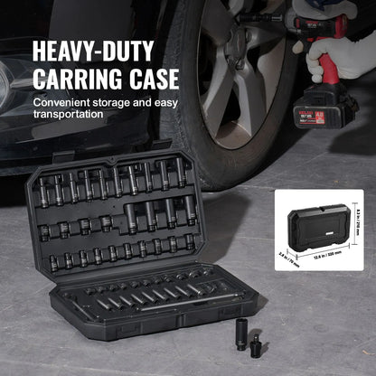 1/4" Drive Impact Socket Set, 55 Piece Deep & Shallow Socket Set SAE 5/32"-9/16" and Metric 4-15mm, 6 Point CR-V Alloy Steel for Auto Repair, Easy-to-Read Size Markings, Storage Case - Image 6