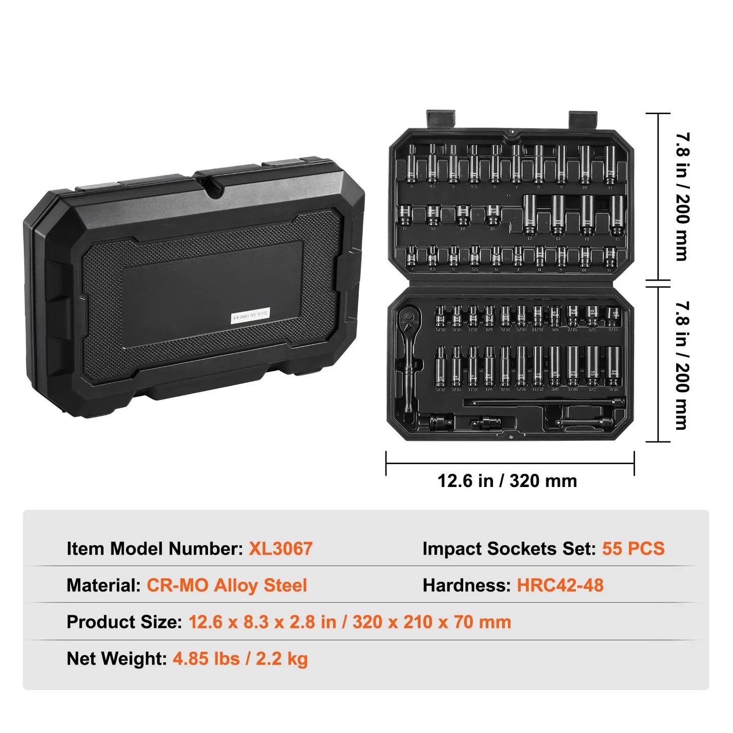 1/4" Drive Impact Socket Set, 55 Piece Deep & Shallow Socket Set SAE 5/32"-9/16" and Metric 4-15mm, 6 Point CR-V Alloy Steel for Auto Repair, Easy-to-Read Size Markings, Storage Case - Image 7