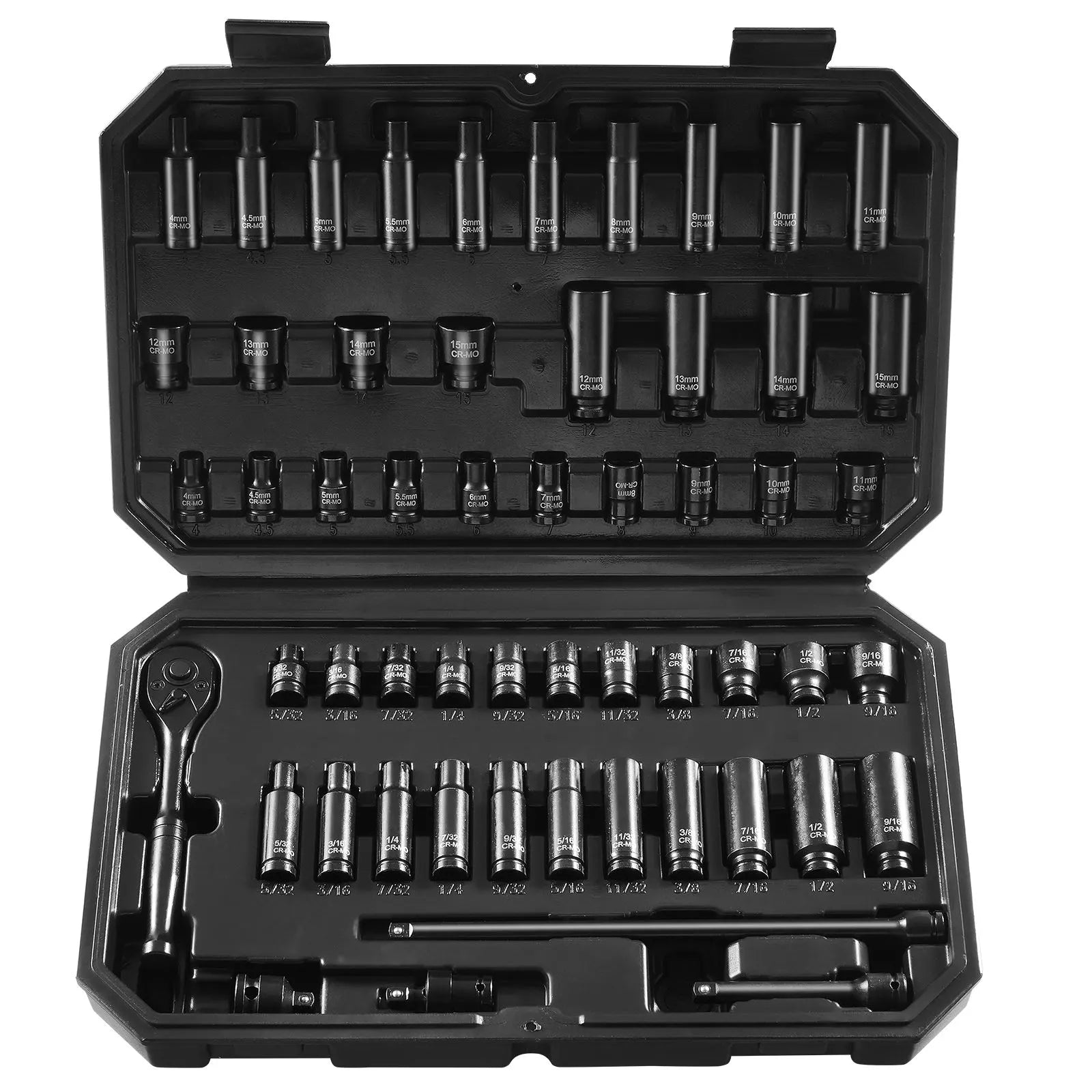 1/4" Drive Impact Socket Set, 55 Piece Deep & Shallow Socket Set SAE 5/32"-9/16" and Metric 4-15mm, 6 Point CR-V Alloy Steel for Auto Repair, Easy-to-Read Size Markings, Storage Case - Image 9