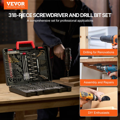 Drill Bit Set, 318 Pieces Drill and Driver Bit Set, Screwdriver Bit Set Suitable for Wood Metal Cement Drilling and Screw Driving, Drill Bit Sets Combo Kit Assorted in Organized Carrying Case - Image 2