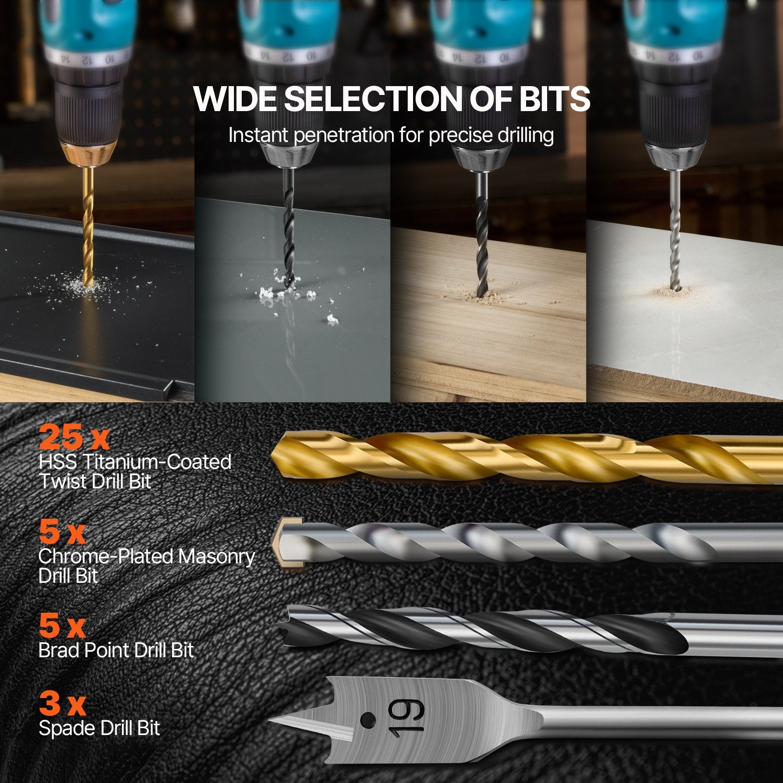 Drill Bit Set, 318 Pieces Drill and Driver Bit Set, Screwdriver Bit Set Suitable for Wood Metal Cement Drilling and Screw Driving, Drill Bit Sets Combo Kit Assorted in Organized Carrying Case - Image 3