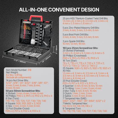 Drill Bit Set, 318 Pieces Drill and Driver Bit Set, Screwdriver Bit Set Suitable for Wood Metal Cement Drilling and Screw Driving, Drill Bit Sets Combo Kit Assorted in Organized Carrying Case - Image 7