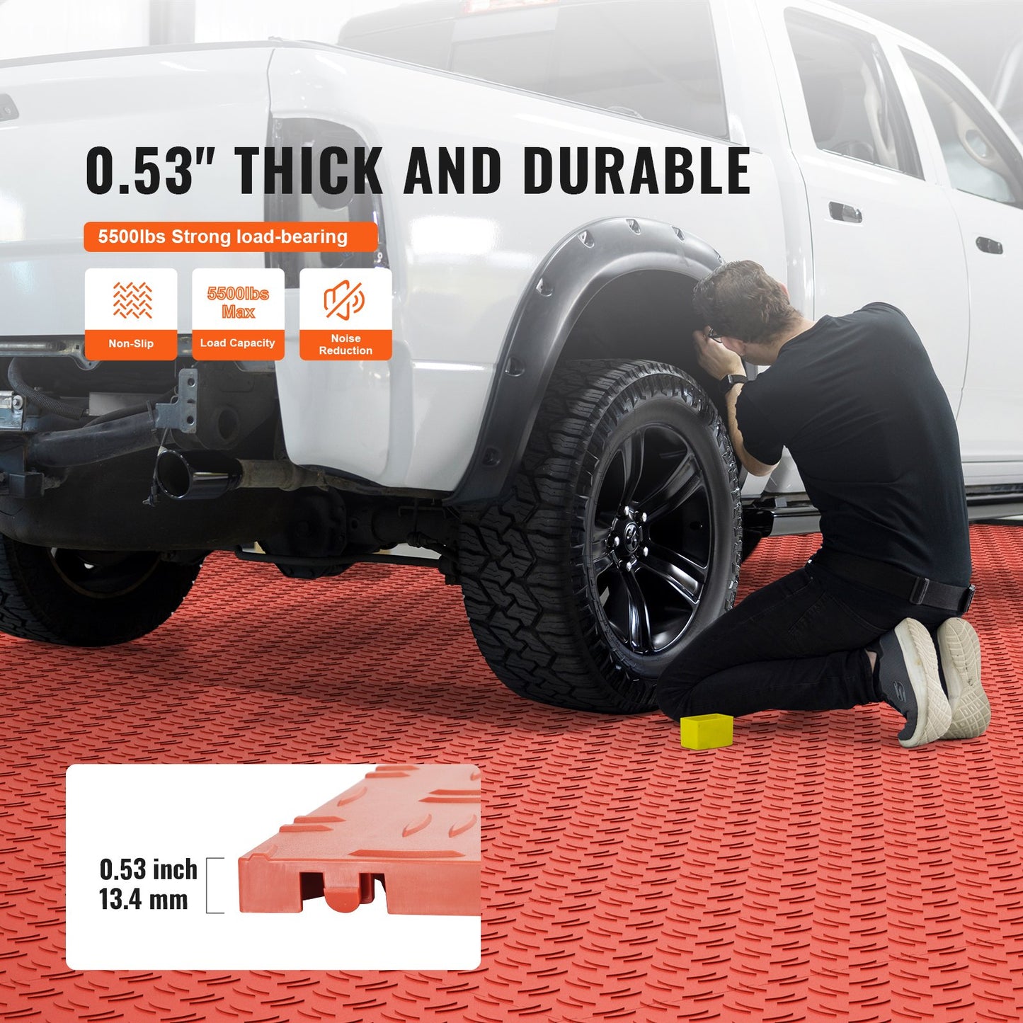 Garage Tiles Interlocking, 12 x 12 x 0.53 inch 25 Pack Garage Floor Covering Tiles, Non-Slip Double-Sided Texture Garage Flooring Tiles, for Garages, Basements, Repair Shops, Red - Image 3