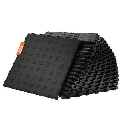 Garage Tiles Interlocking, 12 x 12 x 0.53 inch 25 Pack Garage Floor Covering Tiles, Non-Slip Double-Sided Texture Garage Flooring Tiles, for Garages, Basements, Repair Shops, Black