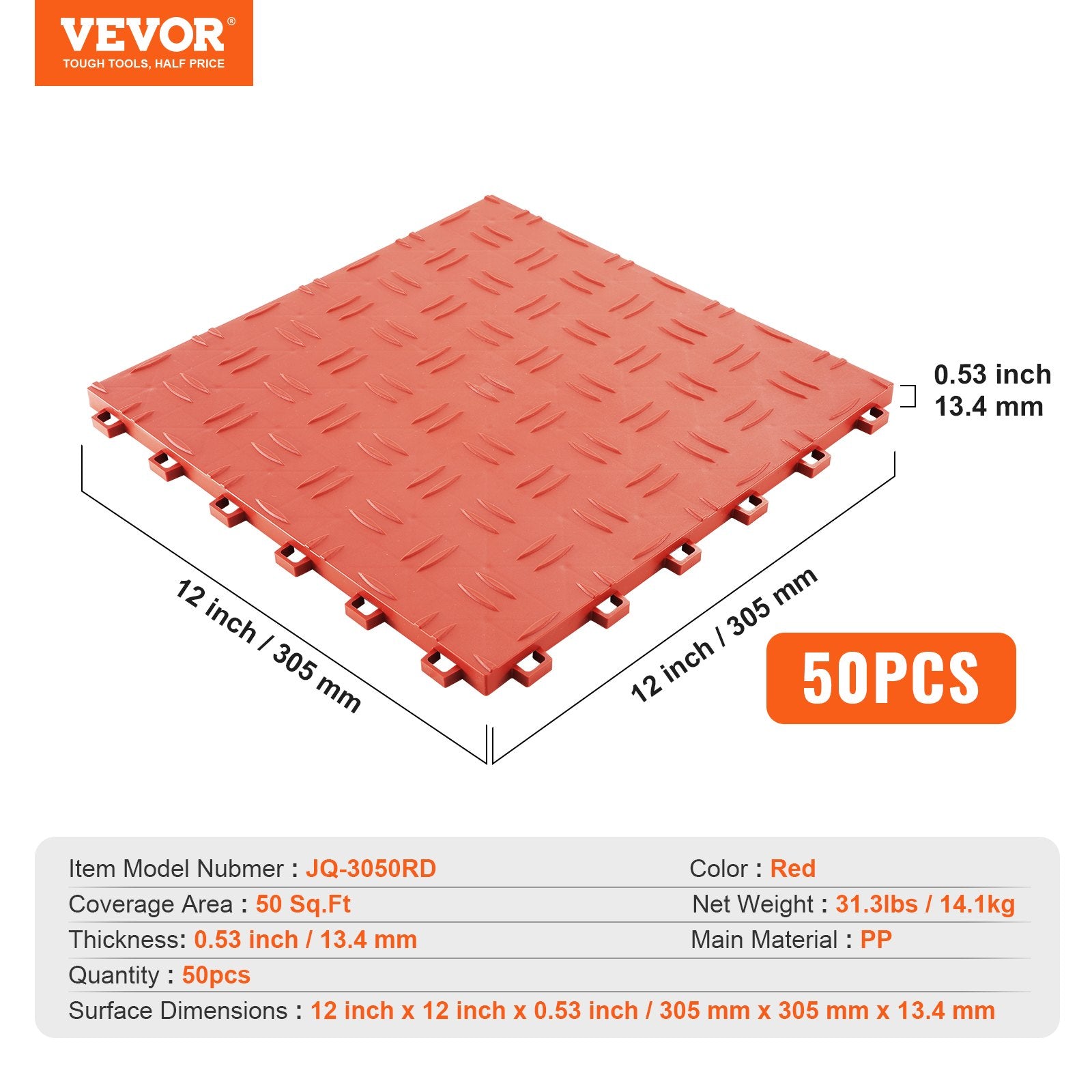 Garage Tiles Interlocking 12x12 in 50 Pack Garage Flooring Tiles Red - Image 7