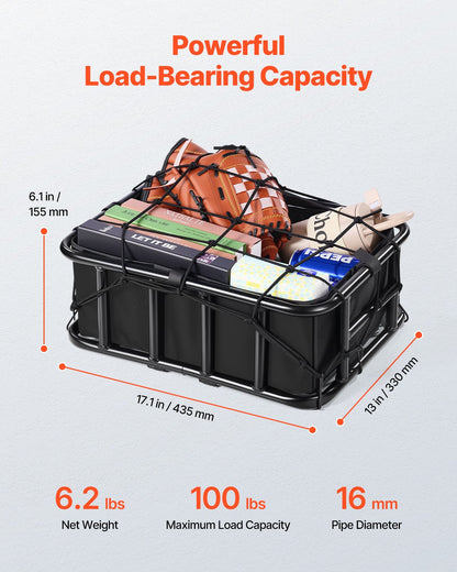 Rear Bike Basket, Medium Bicycle Basket with Cargo Net, Liner & Waterproof Cover, Heavy Duty Bike Back Basket for Adult Women/Men Carrying Dogs, Pets, Fruit & Grocery, Mounting Tools Included - Image 2